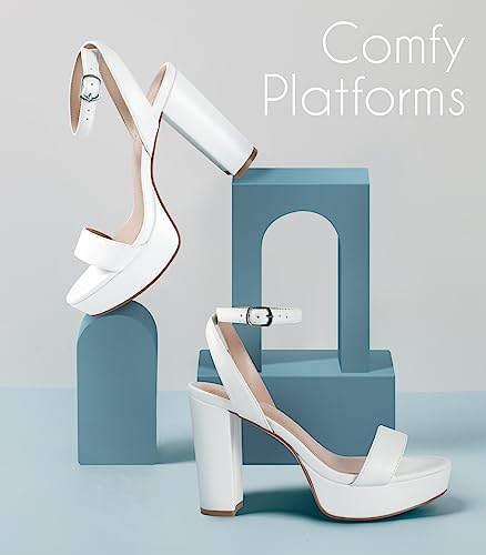 Image of Ankis Platform Heels for Women 4 Inches Chunky Heels Sandals for Women Comfy Open Toe Block Heeled Sandals Nude White Silver Gold Black Ankle Strappy Heels