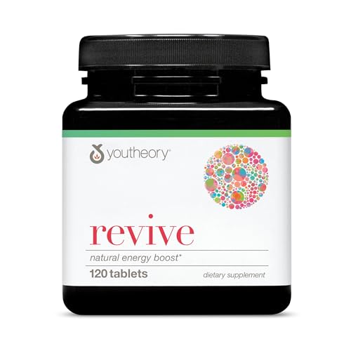 Youtheory Revive Natural Energy Boost - Plant-Based Energy Supplement with Green Tea Extract & Aloe Vera - Dairy, Soy & Gluten Free - 120 Tablets