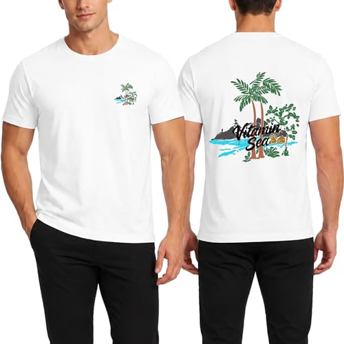 Image of AIYINO Mens T Shirt Cotton Crew Neck Chest Print Beach Holiday White L