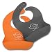 Waterproof Silicone Bib Easily Wipes Clean! Comfortable Soft Baby Bibs Keep Stains Off! Spend Less Time Cleaning after Meals with Babies or Toddlers! Set of 2 Colors (Orange / Gray)