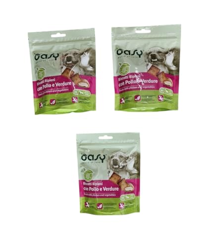 Oasy Snack Per Cani-Biscotti Ripieni con Pollo e Verdure-OFFERTA-3 Buste da 80 g.
