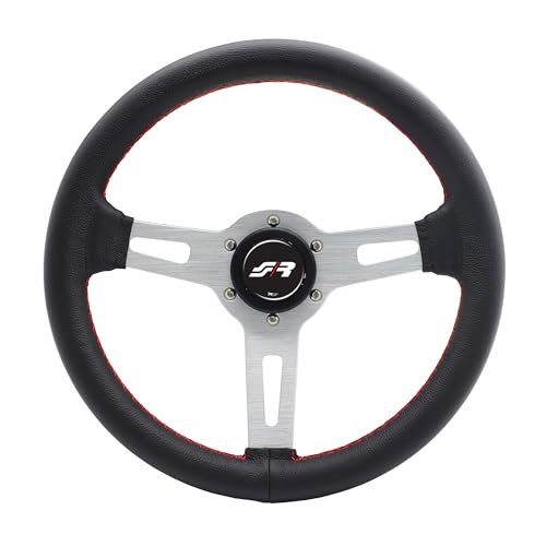 Simoni Racing EPOCA/CR Volante Sportivo Universale in Vera Pelle - Colore Nero Cuciture in Contrasto Rosse