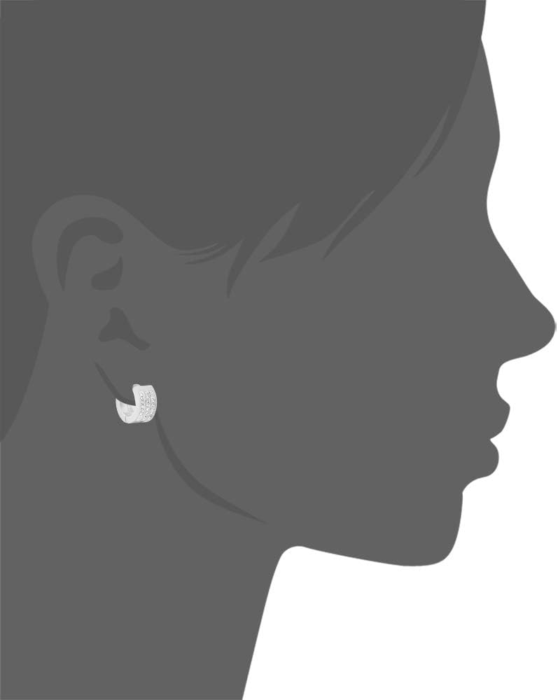 Edforce Stainless Steel Women's 3 Rows of 8 AAA Cubic Zirconia Stones Huggie Hoop Earrings - Image 5