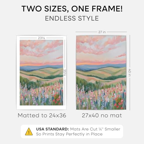 Image of Homeforia Silver Poster Frame 27x40, High End Metal Large Picture Frame with Mat 24 x 36 Photo, Silver Movie Frames Matted to 24x36, 40x27 Thin Frames, Tempered Glass, Wall Kit, Set of 1