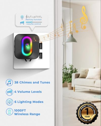 Image of Spromoce Wireless Door Bell with 2 Receiver, 1000FT Long Range Door Bell without Wire for Office, IP55 Waterproof Cordless Remote Calling Bell with 6 Vibrant Light Modes, 38 Ringtone