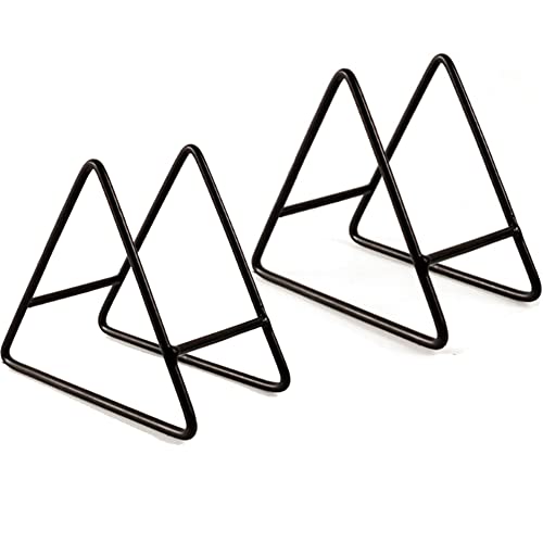 luzen 2個 アイアンメタルコースターホルダー 三角形 小皿コースター 直立スタンド ラック ホーム キッチン ストレージ キャディ オーガナイザー ラウンド&スクエアドリンクコースター用 ブラック