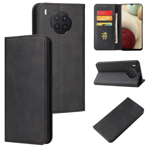 Rfvzubemok Compatible with Huawei Nova 8i LX1 Cover,Magnetic Closure Flip Stand Card Slot Wallet Case Black