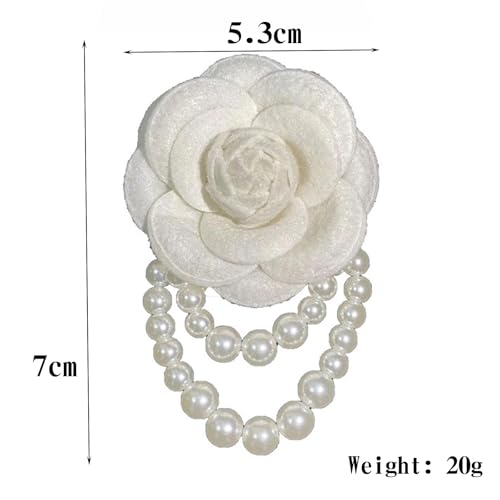 Vintage White Flower Pearl Tassel Brooch Pins for Women Trendy Camellia Pearl Hair Pins Christmas Pins Dainty Shawl Brooches Bracelet Birthday Jewelry(white) by GIGB PBDK - Used condition - Image 4