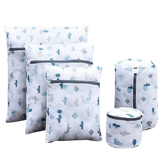 Image of HomeCloud Mesh Laundry Bags | Safeguarding Delicate Fabrics in Your Washing Machine | Set of 5 with Zip Lock for Delicate Clothes, Stockings, Underwear, Bras & Lingerie (Blue)