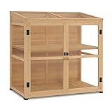 Macrout Wooden Cold Frame Greenhouse Cabinet Kit with Adjustable Shelf and Lockable Door, Fully Transparent Polycarbonate Greenhouse for Outdoor Indoor Use, 0718