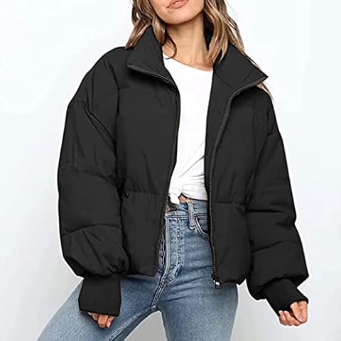Yokbeer Women's Cropped Fit Puffer Jacket With Wide Stand-Up Collar Modern Women's Winter Jacket Short Cut Padded Quilted Jacket Winter Puffer Jacket (Color : Black, Size : S) Cover