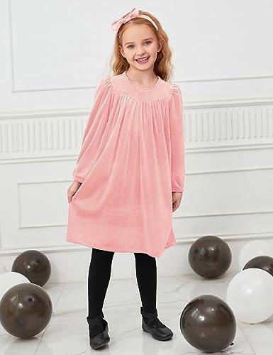 Jxstar Girls Velvet Dress Kids Long Sleeve Shiny Midi Party Fall Clothes Matching Headband4
