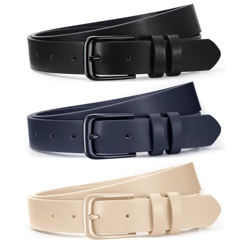 Image of XZQTIVE 3 Pack Women Belts For Jeans Dresses Pants Ladies Leather Waist Belt with Gold Buckle