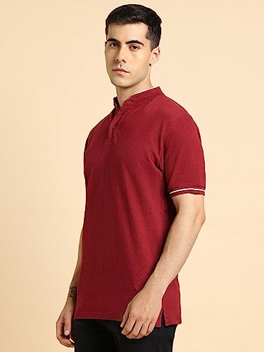 Image of Dennis Lingo Men's Cotton Solid Stand Collar Regular Fit T-Shirt