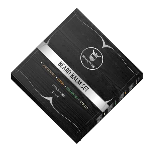 Striking Viking Beard Balm Conditioner For Men - Variety 4 Pack With Vanilla, Sandalwood, Citrus & Cedarwood Scents - Styles & Conditions With Natural Shea Butter, Argan & Jojoba Oils #TOP3