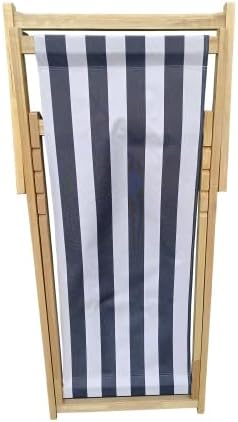 Blue Stripe Broad Design Populus Wood Folding Chaise Lounge, Sling Chair for Stylish and Functional Outdoor Furniture