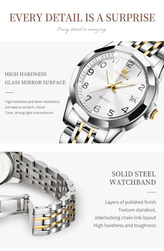 Image of OLEVS Womens Watch Classic Dress Number Female Watches for Ladies Analog Quartz Stainless Steel Waterproof Luminous Day Date Two Tone Easy to Read Wristwatch