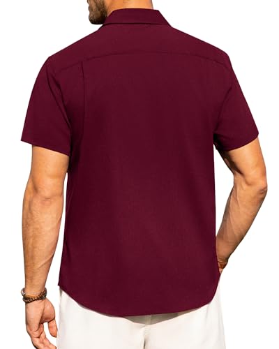 Image of Alimens & Gentle Mens Linen Shirts Short Sleeve Button Down Shirts Wrinkle Free Casual Vacation Beach Summer Tops