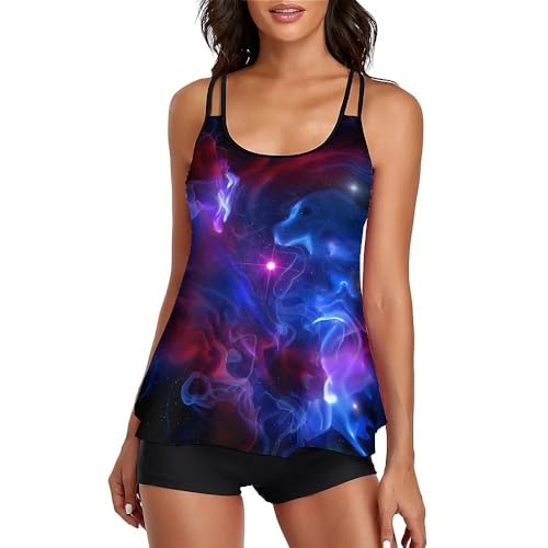 Traje de baño Tankini para Mujer 2025 con Estampado Floral Azul, Control de Abdomen, Tops y Pantalones Cortos.