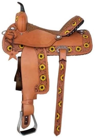 Premium Leather Horse Saddle Barrel Racing Western Wooden Tree Custom Cowboy Cowgirl Handmade Pleasure Comfort Trail Tack Equestrian Tooled Carved Saddle for Riding Size: 10-18 inch Seat, MO-30