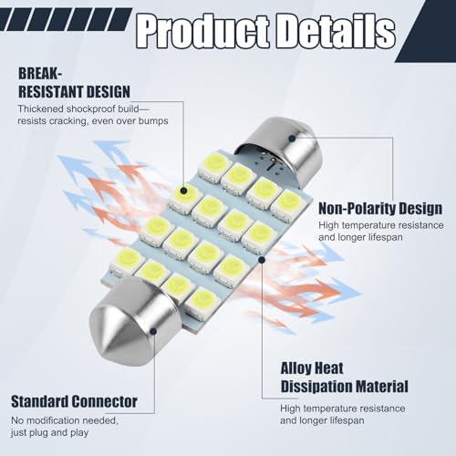 Kit 24 LED interior para auto, 42mm, 36mm, T10 194 168 W5W T5 74 blanco 6000K miniatura 7