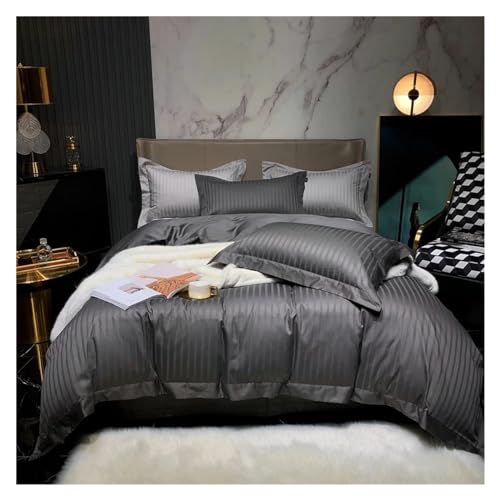 Linge de lit en coton jacquard stripe gris idéal pour des nuits douces et sereines