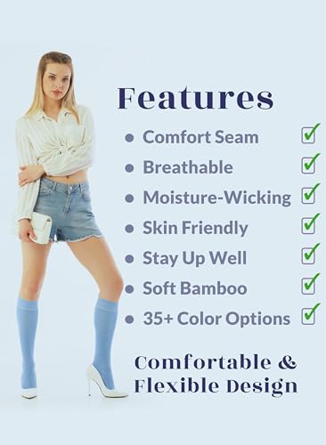 Image of Hugh Ugoli Women's Rayon Derived from Bamboo Knee High Socks Comfort Seam Long Dress Socks, Shoe Size 5-8 /8-11, 4 Pairs