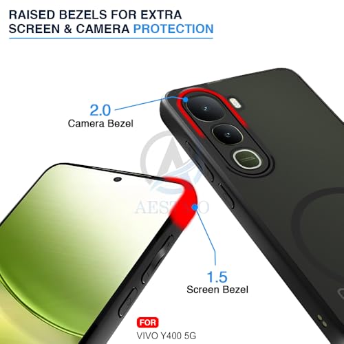 Image of AESTMO Vivo Y400 5G Back Cover | 360 Protection | Matte Frosted Hard Back Translucent | Compatible with MagSafe Accessories for Vivo Y400 5G (MagSafe Matte Hard Black Bumber)