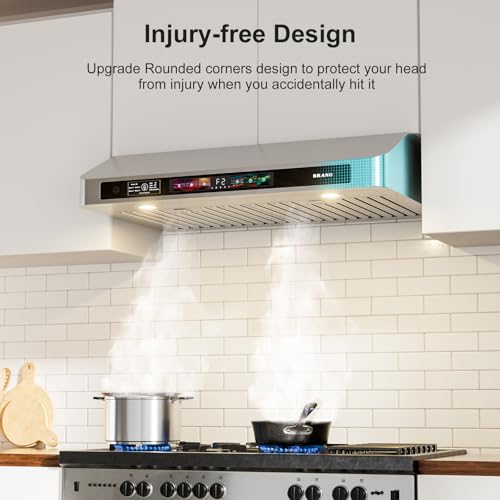 BRANO 30 Inch Under Cabinet Range Hood with Voice/Gesture/Touch Control, 900 CFM Kitchen Vent Hood with 4-Speed Exhaust Fan, Stainless Steel Stove Hood with LED Lights, Baffle Filters