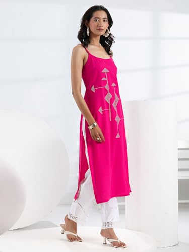 Image of Libas Embroidered Cotton Straight Kurta | Ethnic Wear