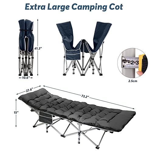 Slendor Folding Camping Cot For Adults With Mattress,Sleeping Cots For Kids Teenage, Max. Load 800Lbs Camp Cots With Storage Bag, Portable Travel Cot Bed For Tent Home Office Beach Garden, Black Pad #TOP1