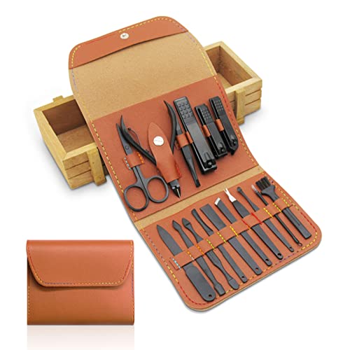 16 stücke Maniküre Set Nagelknipser Set Reise Maniküre Pflegeset aus Edelstahl Nagelpflege Werkzeuge mit luxuriöser Leder Reisetasche Reise Pflegeset Geschenk für Männer Liebhaber Eltern (Braun) Cover