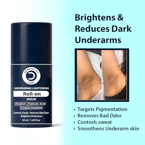 Image of Dermistry Pure 5% AHA 2% Kojic Acid Underarm Deodorant Roll On Serum with 5% Niacinamide & Licorice for Sweat Control Bad Odor fades Dark Spots Pigmentation & Brightens skin for Men & Women Daily Use 50ml
