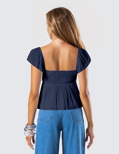 Women Babydoll Peplum Tank Top Sweetheart Neck Ruffle Cap Sleeve Tank Tops Backless Smocked Shirts Flowy Tops2