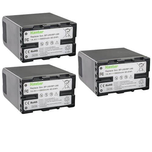 Kastar 3-Pack BP-U60 Battery 14.4V 5800mAh Replacement for Sony PXW-FS7M2K, PXW-FX6, PXW-FX9 XDCAM, PXW-FX9K, PXW-X160, PXW-X180, PXW-X200, PXW-Z450, PXW-Z190, PXW-Z280, PMW-100, PMW-150 Camera