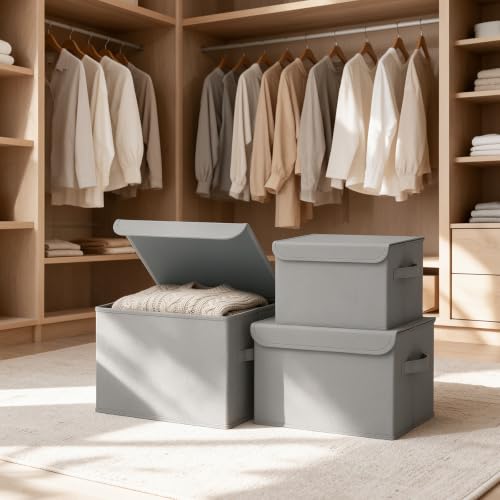 GUOHNHE Aufbewahrungsbox mit Deckel für Regal, Grau, 26x20x17 cm, 4 Stück – Ansicht 7