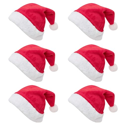 QILZO 6 Gorros de Navidad 40x30cm, Gorros de Papa Noel, Articulo para Fiesta de Cena Empresa, Amigos, Familia, Disfraces de Navideña, Adornos Navideños