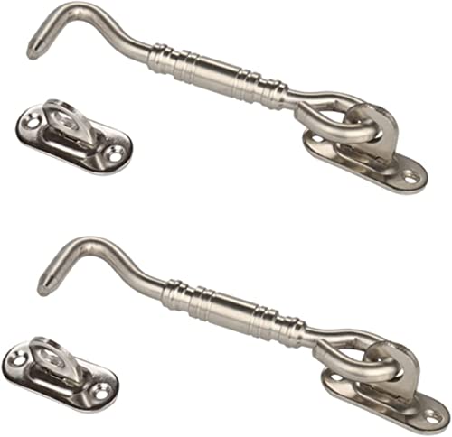 Gooffy Hook And Eye Latch Gate Bolt Gate Hook Lock,2 Pcs Stainless Steel Cabin Hook And Latch Heavy Duty Door Gate Latch For Wooden Gates Window Brace Gate Door Catch Holder Button (Size : 6 Inch) #TOP24