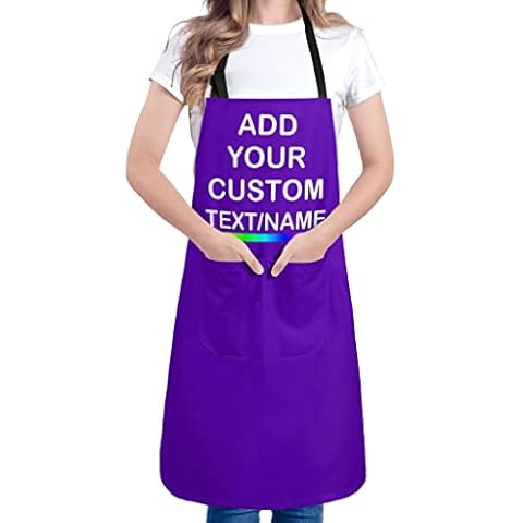 Depoga Personalized Apron Add Name Text Custom Chef's Kitchen Cooking Aprons Purple Cover
