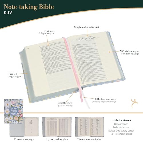 Image of KJV Note-taking Bible, Special Edition, Journal Space, Reading Plan, Maps, Concordance, King James Version Holy Bible, Flora Blue Floral, 8.65 pt. (KJV Note-taking Loveall Edition)