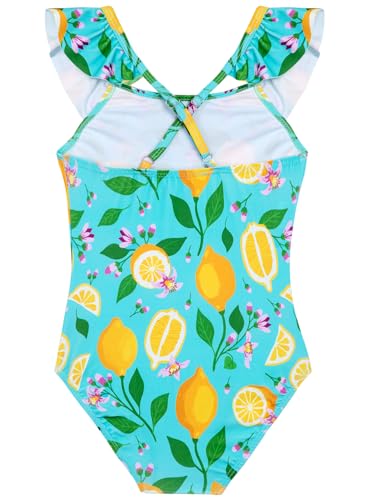 Image of XiaoMoSha Girls Swimsuits Ruffled Round Neck One Piece Bathing Suits Quick Dry UPF 50+ Summer Hawaii Swimwear for Kids 3-10T