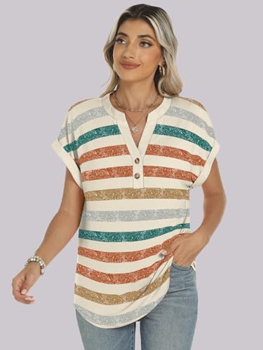 Image of ANRABESS Womens Short Sleeve Henley Tops V Neck Dressy Casual Blouses Summer Trendy Tee Shirts 2026 Vacation Fashion Clothes