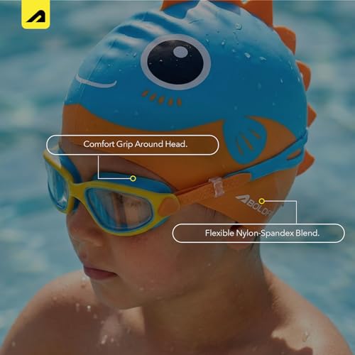 Image of Boldfit Dino Theme Kids Swimming Set, 5-in-1 Combo with Silicone Swim Cap, Anti-Fog Adjustable Goggles, Earplugs & Nose Clip, Leak-Proof, Comfortable & Durable Swim Kit for Boys & Girls