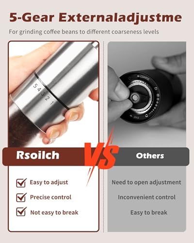 Rsoilch Manual Coffee Grinder With Ceramics Burr For Espresso,French Press,5 Adjustable Settings,Hand Maker with Built-In Burr,For Home Use and Camping Travel,Coffee Bean Grinders With Hand Crank - 4