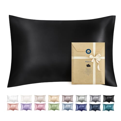 Image of Bedsure Satin Pillowcase with Zipper,King Pillow Cases Set of 2 | Similar to Silk Pillow Cases 2 Pack, Silky & Soft Pillow Cover for Hair and Skin, Gifts for Women Men, Black, 20x36 Inches