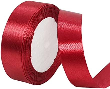 Red Satin Ribbon 10mm, 22M Solid Colors Fabric Red Ribbon for Crafting, Gift Wrapping, Balloons, DIY Sewing Project, Hair Bows, Xmas, Valentine, Presents Bouquets Floral Wedding & Cake Decoration