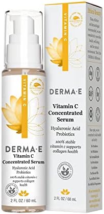 DERMA E Vitamin C Concentrated Serum with Hyaluronic Acid – All Natural, Antioxidant-Rich Concentrated Facial Serum – Firming and Brightening Skin Serum, 2oz