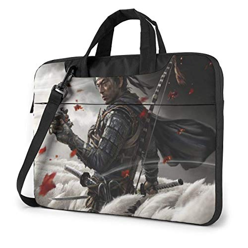 Preisvergleich Produktbild Spiel Tsushima -Samurai Laptoptasche Laptop Menger Tasche, Laptop Umhängetaschen Polyester Menger Tragetasche Hülle mit Einstellbarer Tiefe unten 14 Zoll