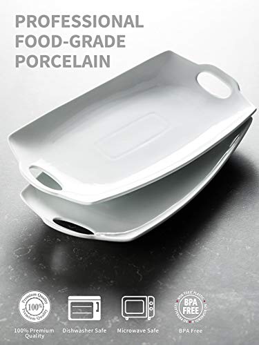 Lauchuh Serving Platter With Handle Extra Large Porcelain Serving Tray Large Turkey Platter Perfect For Party Display 15.75-Inch, Dishwasher And Oven Safe, Set Of 2, White #TOP2