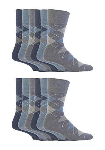 sockshop Gentle Grip 12 Pares Hombres Suave Agarre No Elástico Calcetines 6-11 GB, 39-45 EUR, Llano Colores - Mgg38, 6-11 uk, 39-45 eur